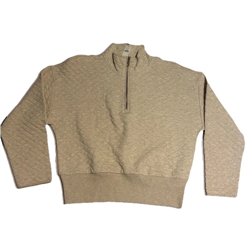 BANANA REPUBLIC Quilted Quarter-zip Sweatshirt In ColorOatmeal Heather  Sz L NWT